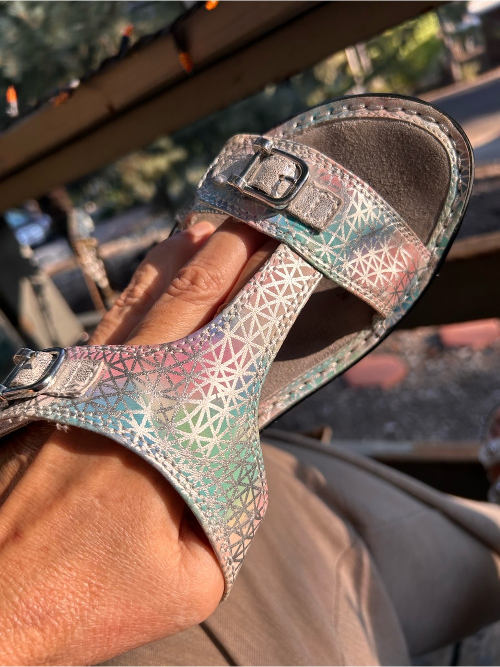 Alegria sandals, pink, and blue open back - Picture 14 of 16